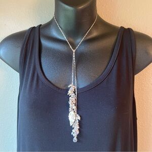 Sterling Silver Freshwater Pearl Crystal Tassel Tie 28" Necklace